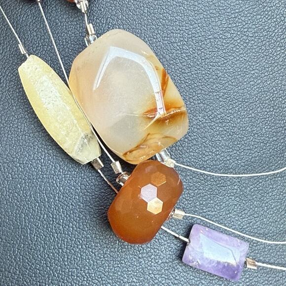 Polished Agate Carnelian Semi Precious Stone Necklace Repair Parts Only Sterling - Picture 2 of 8